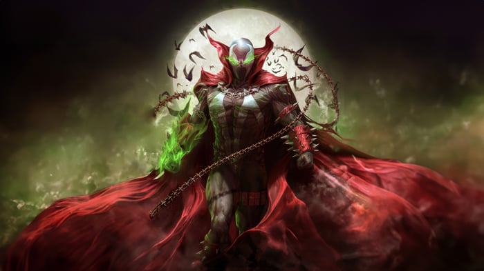 Spawn with red cape and chains