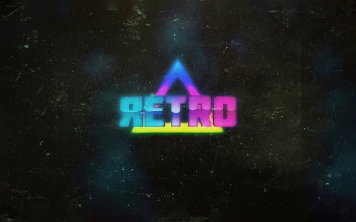 Retro logo with a neon triangle and gradient text