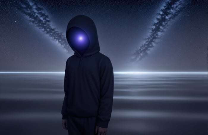 Man with a galaxy face in a hoodie