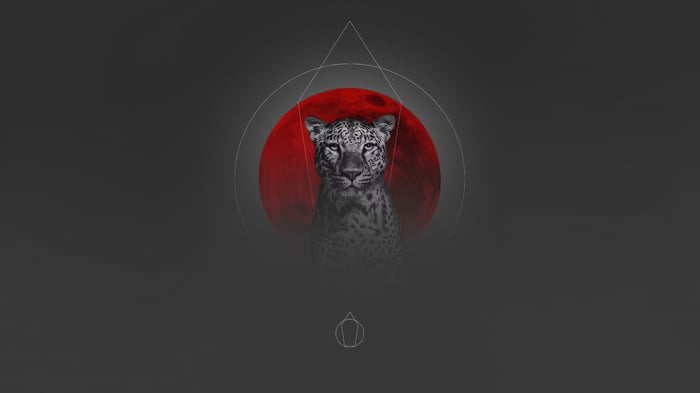 Leopard with Red Moon and Geometric Shapes