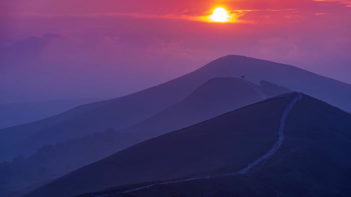 Sunset over The Great Ridge, Peak District National Park