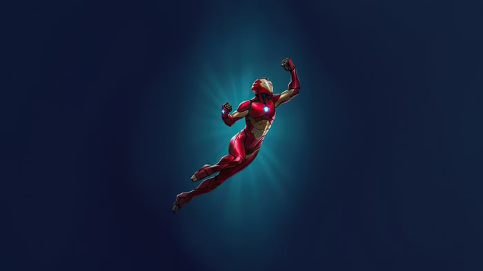 Iron Man Flying with Blue Light Rays