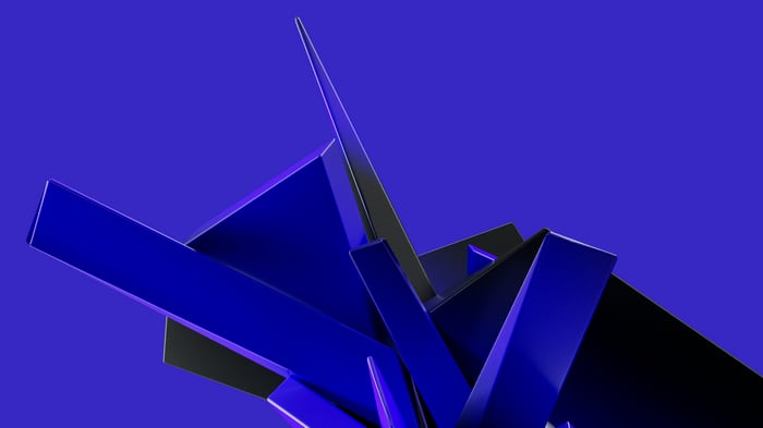 Abstract 3D geometric shapes with blue and black colors