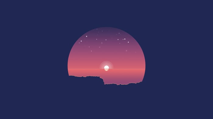 Minimalist sunset over the ocean with stars