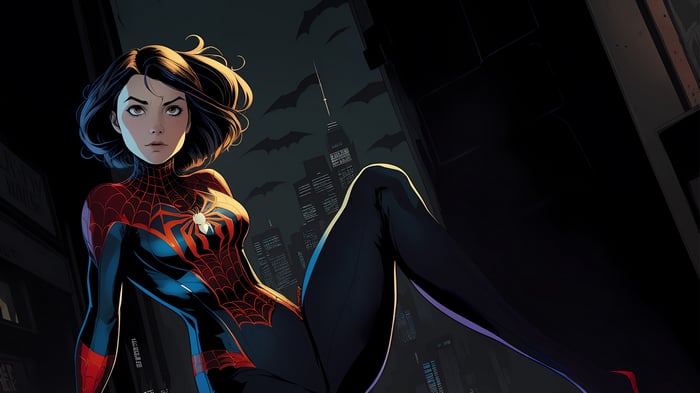Spider-Man May Parker in a City at Night