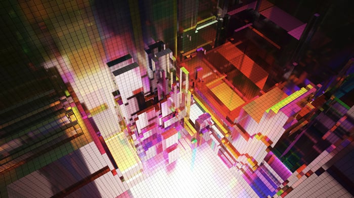 Metablox abstract digital city with colorful geometric shapes
