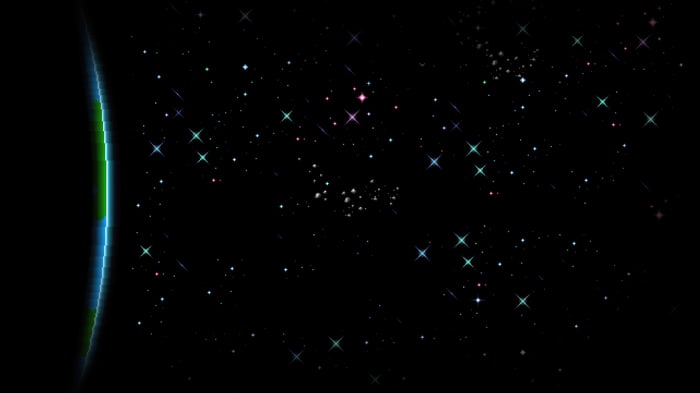 Retro Pixel Planet in Space with Stars