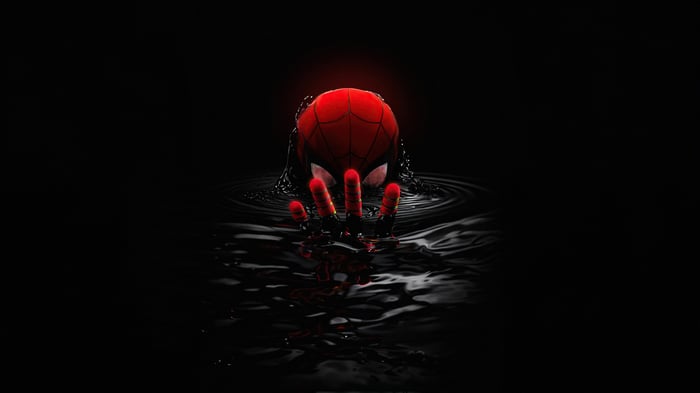 Spider-Man emerging from dark water