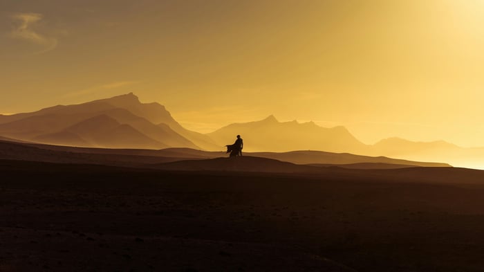 Paul Atreides on Arrakis at sunset