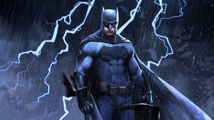 Batman in the Rain with Lightning