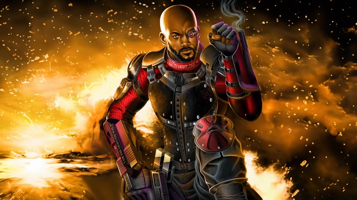 Deadshot with cybernetic eye and guns