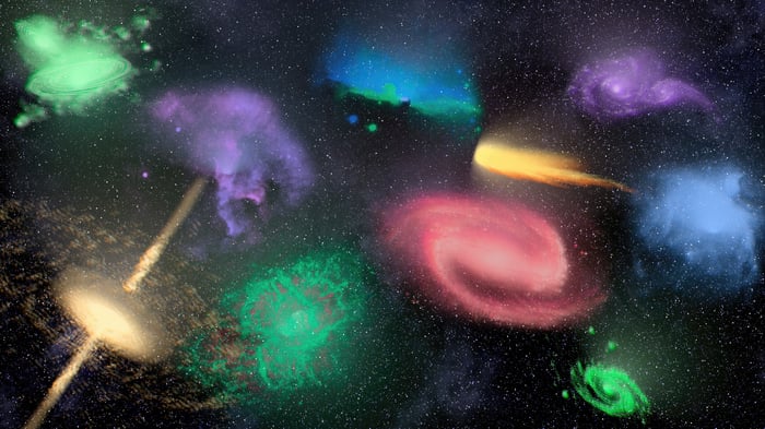 Abstract space with colorful nebulae and galaxies