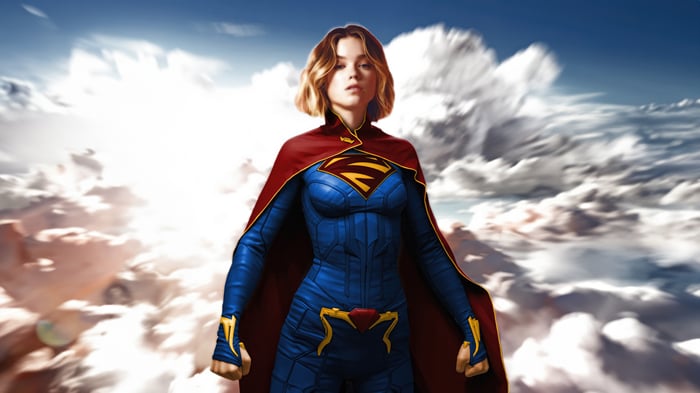 Milly Alcock as Supergirl in the clouds