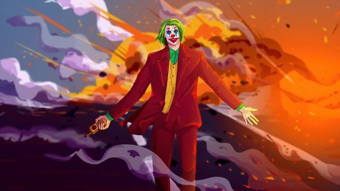 The Joker in a fiery explosion