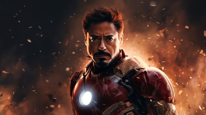 Iron Man in a fiery battle