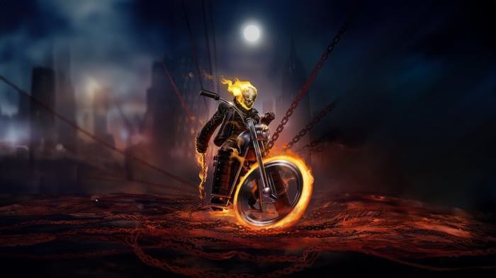 Ghost Rider Riding a Motorcycle on Fire