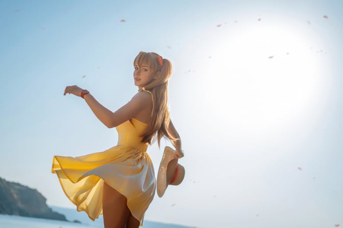 Asuka Langley Soryu Cosplay in Yellow Dress