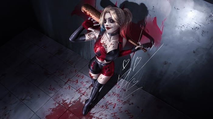 Harley Quinn with Baseball Bat Covered in Blood