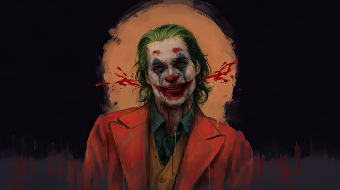 The Joker with blood splattered on his face
