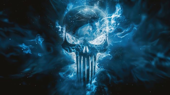 The Punisher Emblem in Blue Smoke