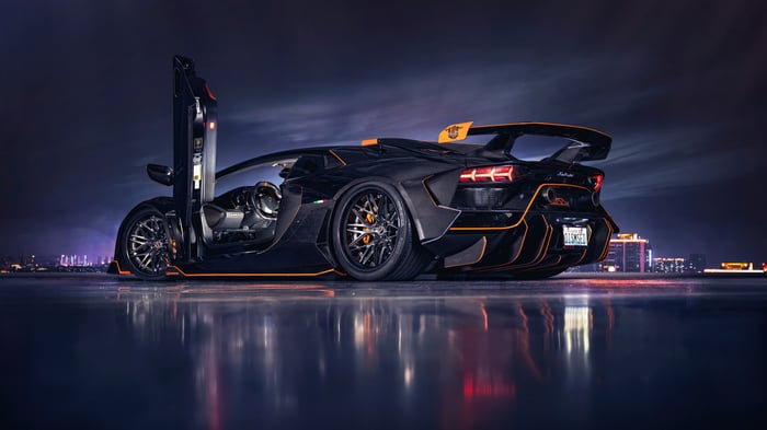 Black Lamborghini Aventador with Orange Accents