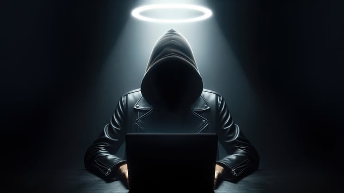 White Hat Hacker with Halo and Laptop