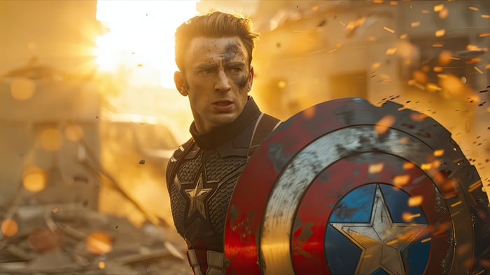 Captain America with Shield in Battle