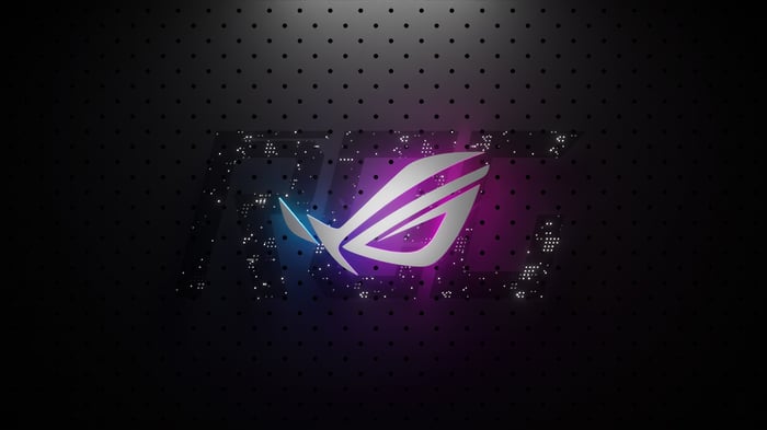 ROG logo with blue and purple lighting