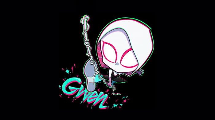 Chibi Gwen Stacy swinging on a web