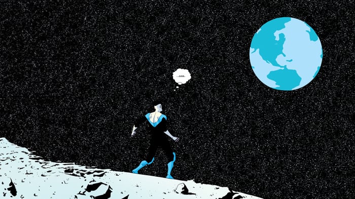 Invincible on the Moon looking at Earth