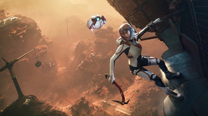 Deliver Us Mars astronaut climbing on Mars