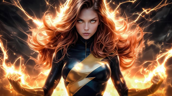 Jean Grey from X-Men with fiery energy