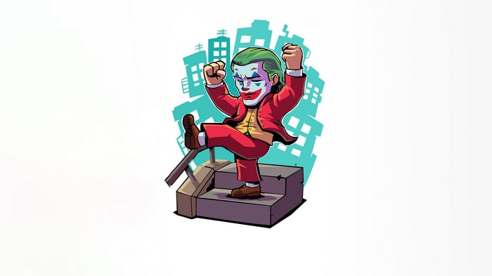 Chibi Joker on Steps with City Background