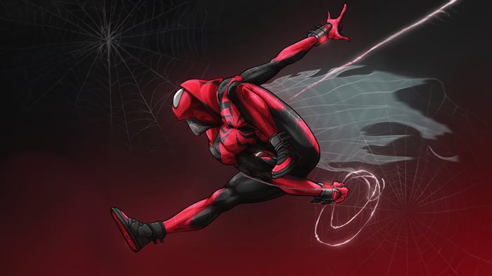 The Marvellous Spiderman swinging with webs