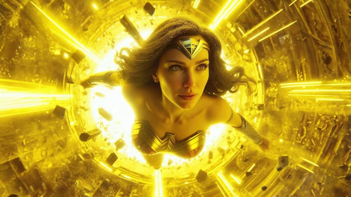 Wonder Woman in a Yellow Energy Tunnel