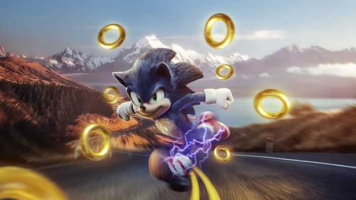 Sonic The Hedgehog running with golden rings