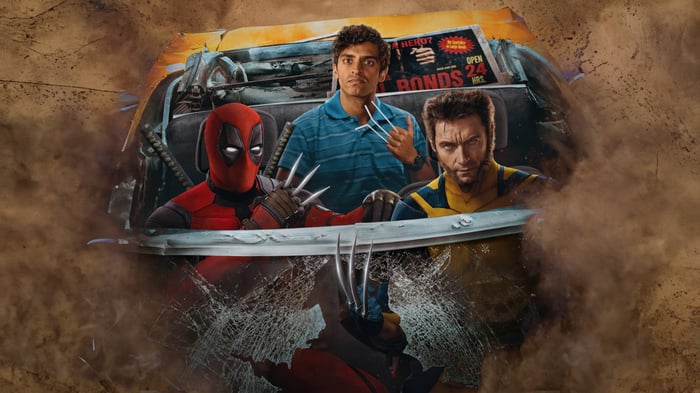 Deadpool and Wolverine in a car
