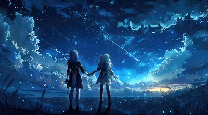 Honkai Star Rail: Two girls under a starry sky