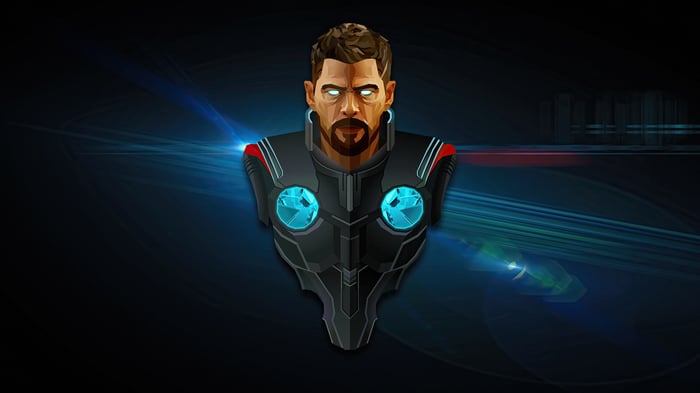 Thor in stylized armor with glowing eyes