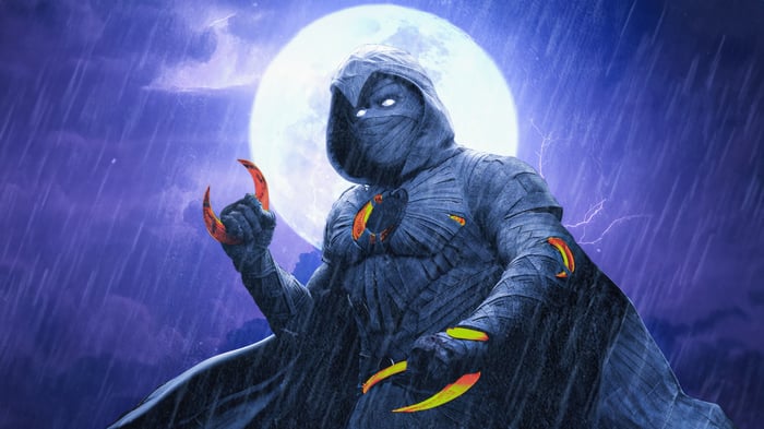 Moon Knight in the Rain with a Full Moon
