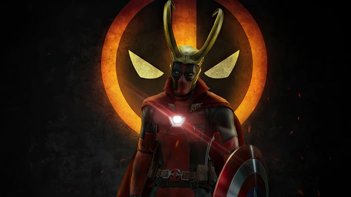 Deadpool as Loki with Captain America's Shield