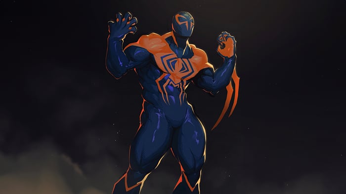 Spider-Man 2099 in a dark, smoky environment