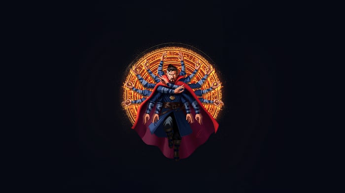 Doctor Strange with multiple arms casting a spell