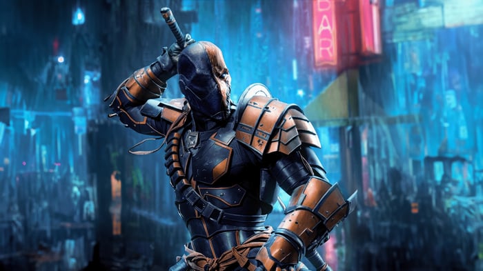 Deathstroke in a futuristic city