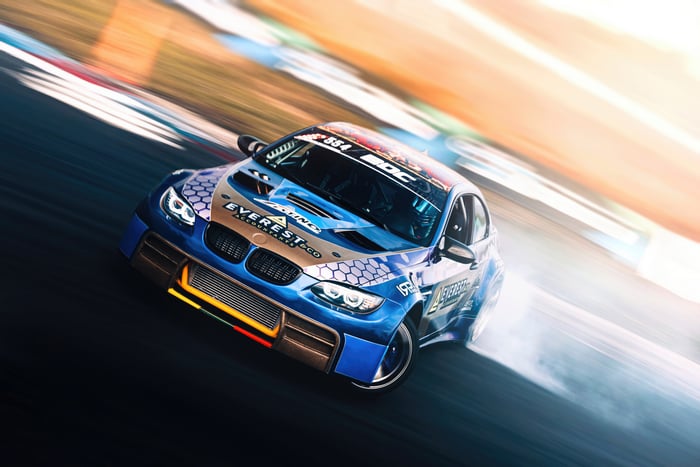 Blue BMW M3 Drifting in British Drift Championship
