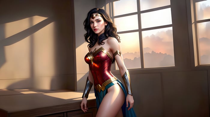 Wonder Woman in a red and gold costume