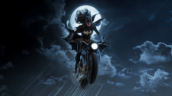 Batgirl on a Motorcycle Under the Full Moon