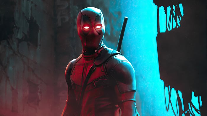Deadpool with glowing eyes