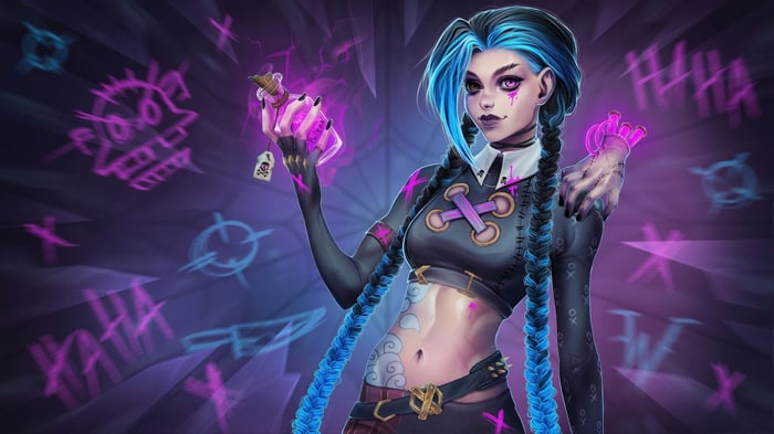Jinx from League of Legends holding a potion