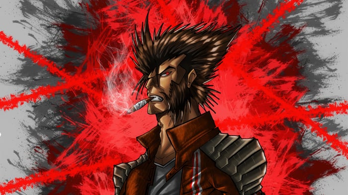 Wolverine smoking with red and black background